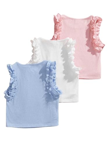 Floerns Girl's 3 Pcs Ribbed Knit Ruffle Trim Sleeveless Casual Vest Tank Top2