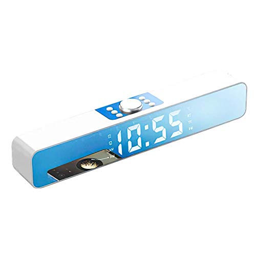 LED-Wecker, Bluetooth-Lautsprecher Doppelalarme mit Schlummer-Wecker Kabelgebundener kabelloser Sound-Lautsprecher-Surround-Subwoofer, weiß