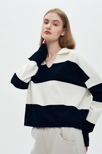 LifeShe Striped Sweater Women V Neck Long Sleeve Pullover Fall Sweaters Loose Oversized Knit Top4