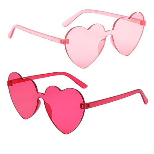 2 Pack Heart Sunglasses for Women Heart-Shaped Glasses Accessories Neon 80s Style Shades Trendy Heart Glasses