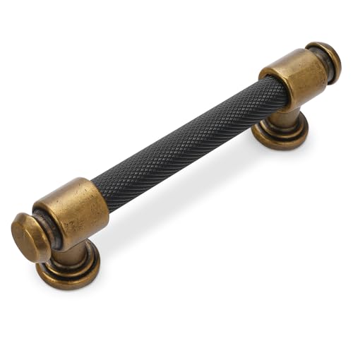 BUKOBYHE 3.75 Inch Black and Antique Brass Kitchen Cabinet Handles Knurled Cabinet Pulls Black Drawer Pulls Cabinet Hardware