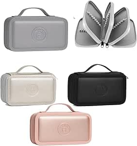 Estojo Escolar com 4 Divisórias, Compartimentos com Zíper, Alça de Transporte, Organizador para Canetas e Lápis (PRETO)