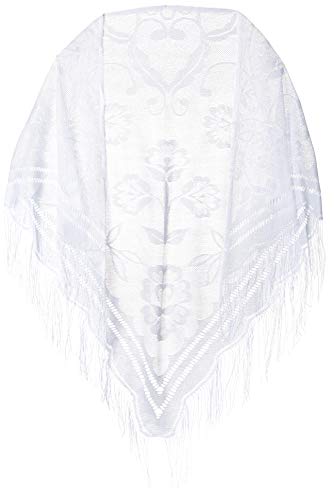 CAPTAIN Fine Soft Lace Shawl Wrap Leaf Designed Scarf, Cape Poncho with Fringes For Women, White, Medium