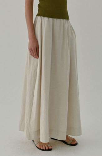CHARTOU Women Retro Cotton Linen Skirt Side Split Summer Flowy Boho Maxi Skirt2