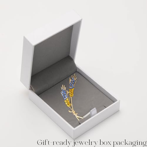 Image of Wheat Brooch Pin Blue Yellow Rhinestones Plant and Flower Suit Lapel Pins for Women Men Jewelry Gift (Upper Blue+Lower Yellow), 2.6*0.43*1.0in