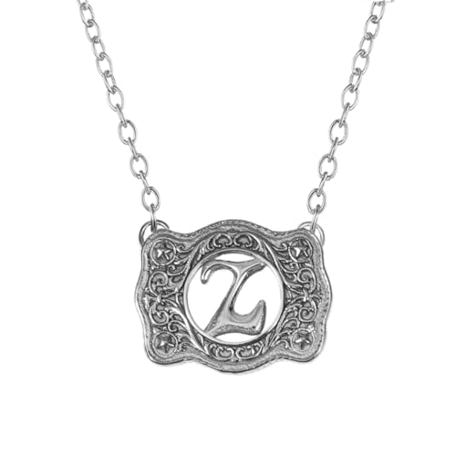 Belt Buckle Necklace Western Style Initial Letter Pendant Necklace, Decorative Belt Buckle Frame Design