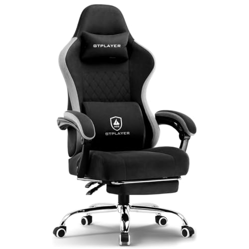 Image of GTPLAYER Ergonomic Gaming Chair with Footrest, Fabric Office Chair, Black