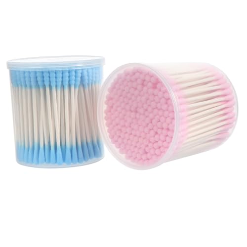 SOESFOUFU 400 Pack Pink Cotton Swabs Makeup Cotton Rounds for Face Eyes Double Tipped Safe Comfortable for Home Beauty Use