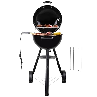 CUKOR 2 in 1 Electric Barbecue Grill?Electric & Charcoal Grill BBQ Grill Indoor Outdoor, Non-stick Porcelain-Enameled Lid and Wheels