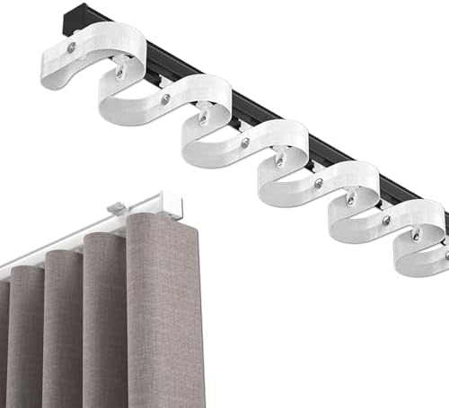 Ceiling Curtain Track,Heavy-Duty S-Shaped Ceiling Curtain Track-Ripplefold Sliding Rail for Room Divider in Living Room&Bedroom,Aluminum Wave Curtain Rod,Easy Install,WHI,Black-170CM(5.6FT)