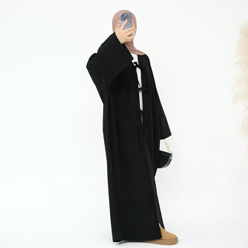 Corduroy Abaya Cardigan Open Front Abaya Lace-up Prayer Clothes Muslim Daily Clothing Solid Color Islamic Clothing2
