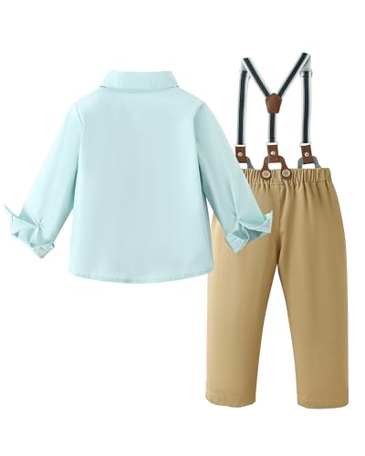 Image of YALLET Toddler Baby Boy Clothes Suit Gentleman Wedding Outfits Formal Dress Shirt+Bowtie+Suspender Pants