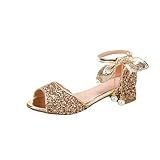 ChyJoey Toddler Girl Sandals Ankle Strap Peep Toe Summer Dress Shoes Sequins Pearls Buckle Low Heel