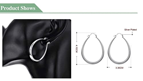 Sterling Silver 925 Lightweight Long Earrings For Women Girls Big Oval Hoop Earrings #TOP2