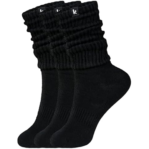 Kamo Fitness Cozy Socks Womens 3-Pair Pack - Scrunch Long Crew Socks for Women, Soft & Breathable Boot and Slouch Socks, Size 5-9 (Black, One Size) Cover