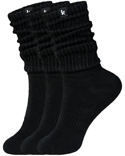 Image of Kamo Fitness Cozy 3-Pair Pack - Scrunch Long Crew Socks for Women, Soft & Breathable Boot and Slouch Socks, Size 5-9