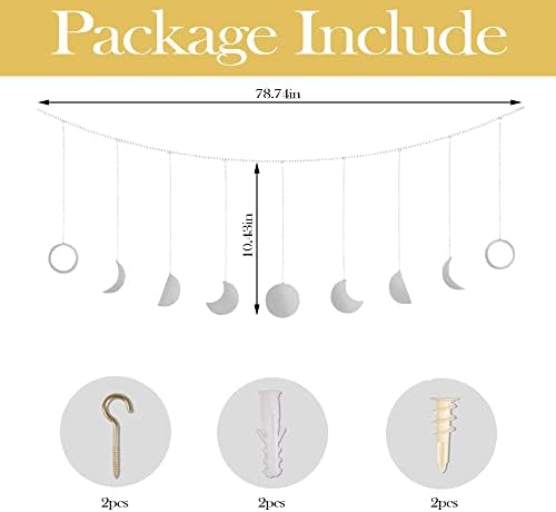 NiCoLa Moon Hanging Wall Decor Silver Moon Garland Wall Hanging, Boho Moon Phases Wall Hanging with Chains, Moon Wall Decor for Home Bedroom Living Room Nursery