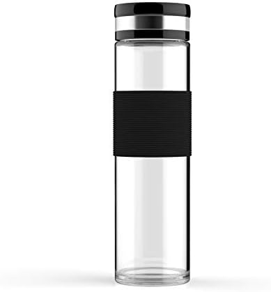 ELDR Supply 600ml Glass Water Bottles, Easy to Clean Wide Mouth, Silicone Sleeve, Leak Proof Twist Cap, Handmade Clear Borosilicate Glass, 2-Pack (20oz / .6 Liter)