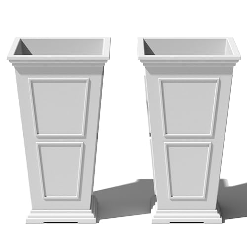 Veradek Brixton Series Tall Planter - Large Outdoor Planter for Front Porch/Patio | Crack-Resistant Plastic for All-Weather Use | Classic Estate Design for Tall Plants Flowers Trees