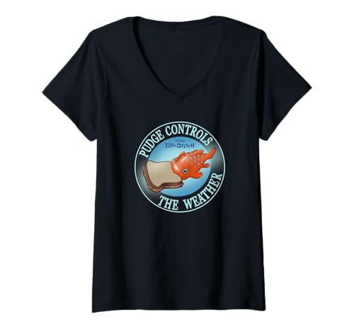 T-shirt Stitch col en V Disney Pudge Controls the Weather pour adulte