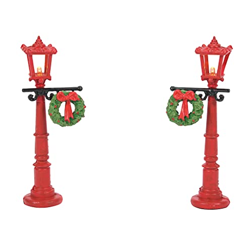 Department 56 Plastic Village Accessories Street Lamps With Christmas Wreathes Lit Figurine Set, 4.25 Inch, Multicolor #TOP19