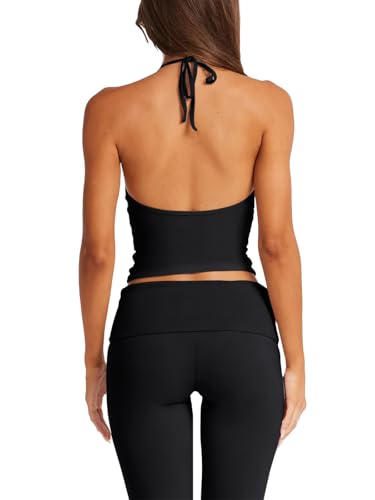 LASLULU Womens Sleeveless Halter Neck Workout Tops Adjustable Tie Camisole Backless Casual Basic Cami Gym Yoga Tank Tops4