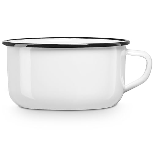 briebe Taza Café Camping 10 cm Acero Esmaltado 0,45 ml, Acampada, Picnic, Viajes, Senderismo, Apta Fuego, Inducción, Vitrocerámica, Gas, Horno, Vintage Blanco