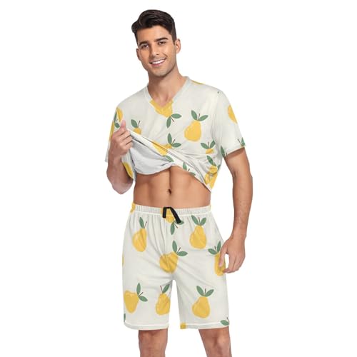 Mens Short Sleeve Pajama Set Yellow Pears on Light Background 2-piece Lounge Sleep Sets Men's Sleepwear S-XXL3