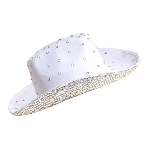 Vdaxvme Panamá Con Rhinestones Para Fiesta De Boda Blingbling Perlas Vacaciones Para Actor Actriz Hombres, Blanco, Talla única