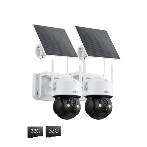 ZOSI C291 2 x 2.5K 4MP Wireless Battery Security Camera Outdoor, Solar Powered Pan/Tilt Camera, 360 View, PIR Human Detect, Color Night Vision, 2-Way Talk, Light Siren Alarm, 32GB Memory Car