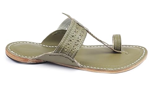 Image of KORAKARI Mens Kolhapuri Chappal, Handcrafted Sandal, Smooth and Comfortable Flip Flops Slipper Anti Slip Design Genuine Leather Traditional Footwear.