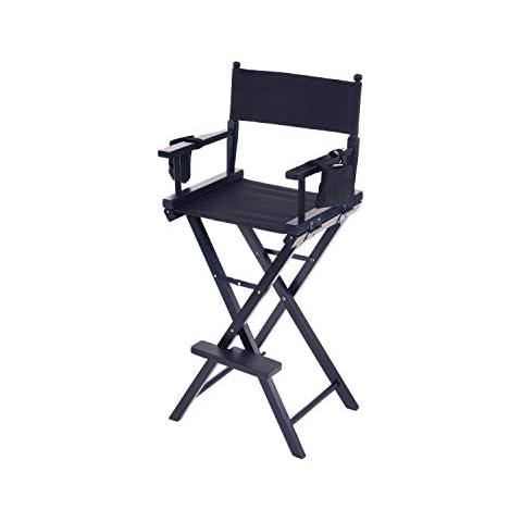Oypla Professional Black Wooden Folding Director Makeup Chair with 2 Storage Pouches Cover