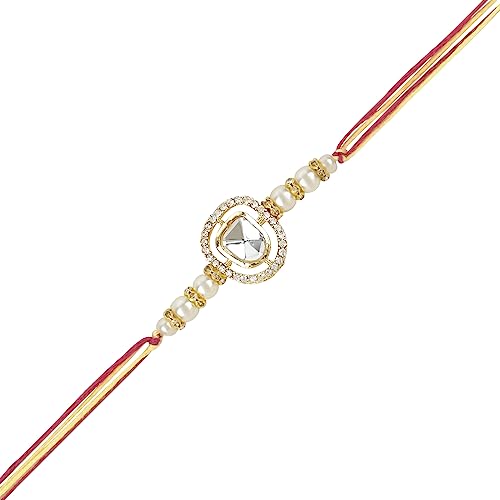 Image of I Jewels Designer Kundan Pearl Combo Rakhi Set of 2 with Roli Chawal & Rakshabandhan Card For Brother /Bro /Bhai /Men