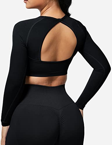 Yeoreo Women's Backless T-Shirts Open Back Tee Long Sleeve Yoga Tops Sports Running Shirt #TOP2
