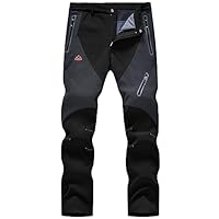 donhobo Men's Waterproof Trousers Softshell Fleece Lined Outdoor Walking Warm Thicken Hiking Ski Pants with Zip Pockets Black 32