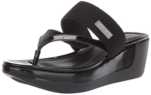 Kenneth Cole REACTION Women Pepea Cross Platform Thong Sandal Wedge, Black, 5 M