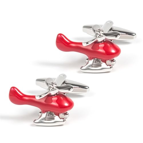 Gemelos de plata de ley con diseño de helicóptero vintage acabado esmaltado rojo