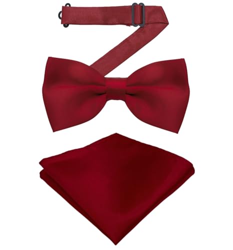Image of MDSTYLE Bow Ties for Men Pre-Tied Adjustable - Classic Men's Bow Tie - Tuxedo Wedding Formal Bowtie Solid Color Bowties (Burgundy Bow Tie and Pocket Square)