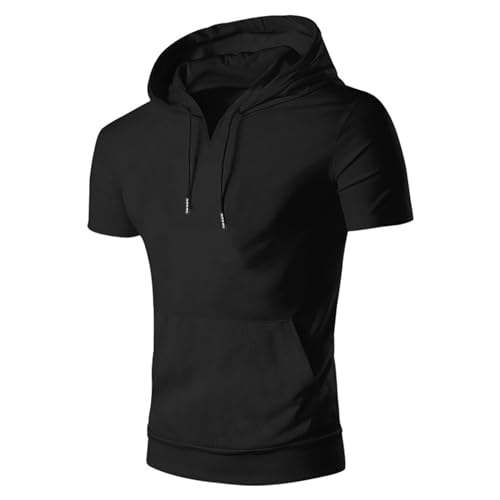 T-shirts à capuche pour homme | T-shirts à col en V avec cordon de serrage | T-shirt à capuche à manches courtes | Sweat-shirts de course coupe normale |...