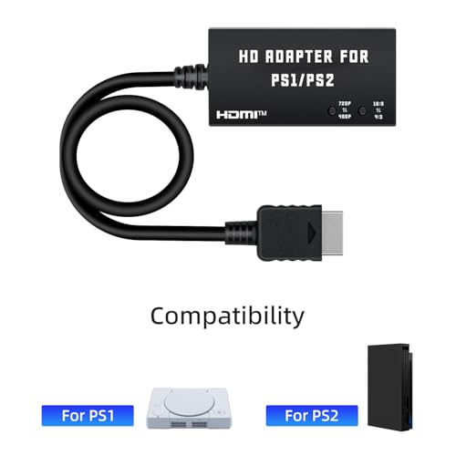 Mcbazel PS2 to HDMI Adapter for PlayStation 2 & 1, HDMI Converter Supports 4:3/16:9 Aspect Ratio Switch, 480p/720p Output, Plug & Play, Compatible with PS1/PS2 Phat & Slim - Image 4