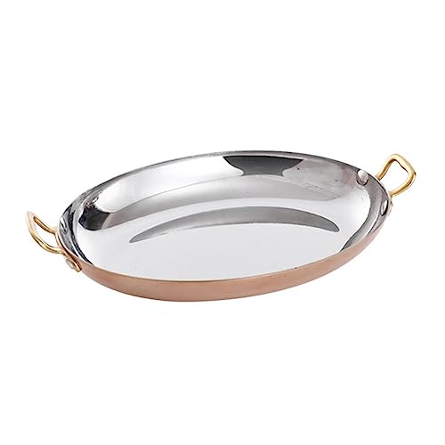 JYBNBBE Paellera de Acero Inoxidable, Ovalada, Antiadherente, sin Revestimiento, con Doble asa, Ideal para el hogar o Restaurante, Color Oro Rosa, Platos de 40 cm,Rose Gold-25cm