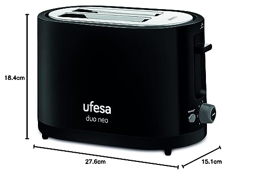 Ufesa TT7485 Duo Neo Toaster mit 750W, 7 Röststufen, 2 Schlitze für 2 Toasts, Auftau- und Aufwärmfunktion, Schwarz. 6 Ufesa TT7485 Duo Neo Toaster mit 750W, 7 Röststufen, 2 Schlitze für 2 Toasts, Auftau- und Aufwärmfunktion, Schwarz.
