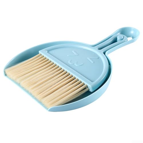 Set di mini padelle e scopa per la pulizia di detriti del computer, cibo per animali domestici e piccole particelle su scrivania, divano, interni auto e angoli difficili da raggiungere (blu)