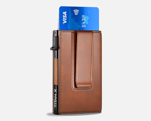 TITAN X Trifold With Clip Wallet | Minimalist Slim Metal Leather anti RFID Wallet | Front Pocket Minimalist Wallet For Men, Gift Boxed (Light Brown Leather)2