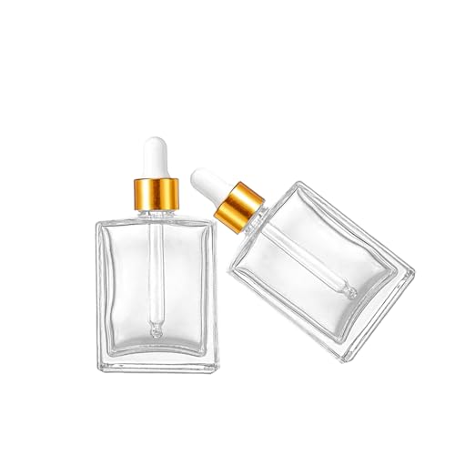 6 Pack 1.7oz Clear Square Glass Dropper Bottles, 50ml Empty Square Perfumes Bottles with Eye Droppers, for Essential Oils,Liquids, Tincture Bottle (Clear -Golden Cap)3
