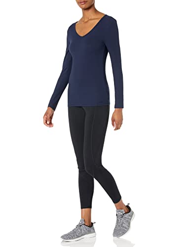 Image of Amazon Essentials Women's Slim-Fit Long Sleeve V-Neck Knit Rib Shirts, Pack of 2