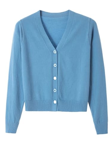 Women Button V-Neck Long Sleeve Casual Short Knitted Tops Slim Business Cardigan2