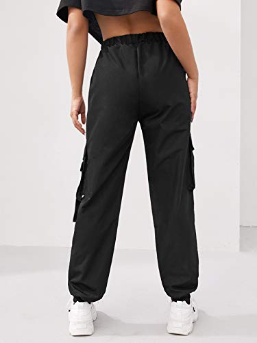 Wdirara Women's High Waisted Cargo Pants Workout Hiking Joggers With Pockets Black S #TOP1
