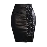 TLMDXTEU Jupe Courte en Cuir PU pour Femme Joupes Crayon à côté latéral(Schwarz,S)