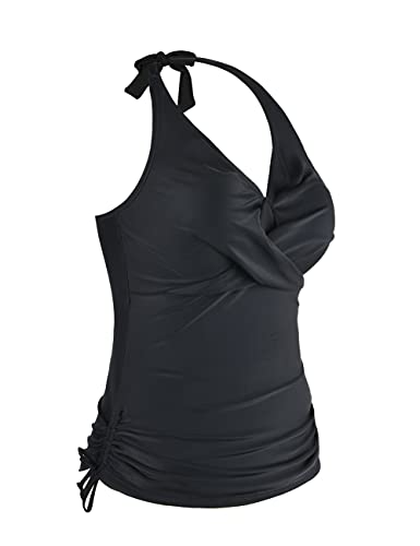 Hilor Women's Plunging V Neck Halter Swim Tops Front Twist Swimwear Shirred Tankini Top4